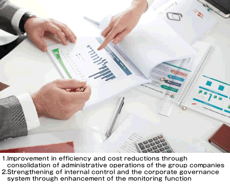 Improvement in efficiency and cost reductions through consolidation of administrative operations of the group companies
Strengthening of internal control and the corporate governance system through enhancement of the monitoring function

